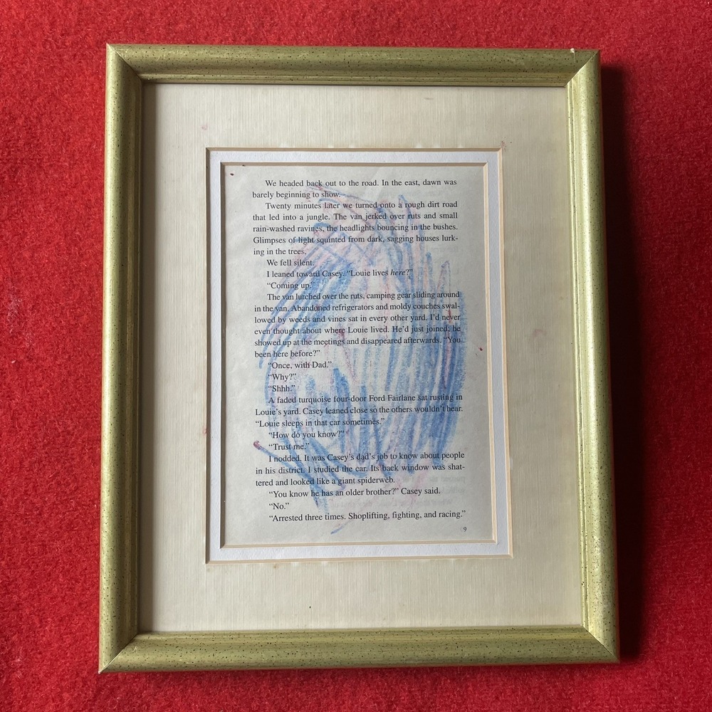 Oman Hosea Abstract Book Page Art Framed 9x11 Grunge Crayon Sketch Mixed Media
